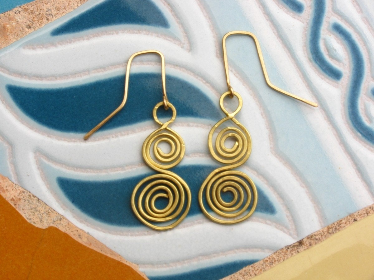 Golden Brassy Double Spiral Earrings