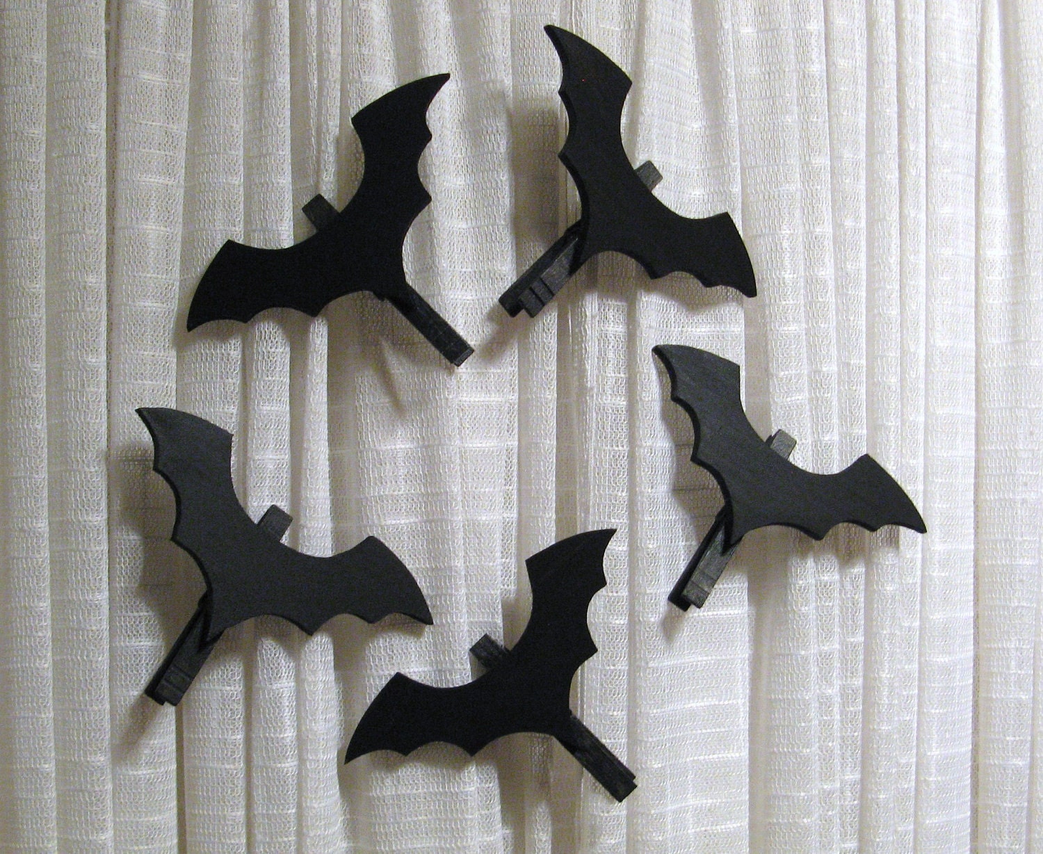 Wood Bat Halloween Decorations Set of Five Ornaments