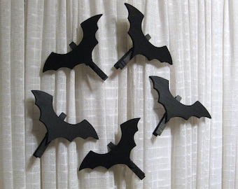 Wood Bat Halloween Decorations Set of Five Ornaments