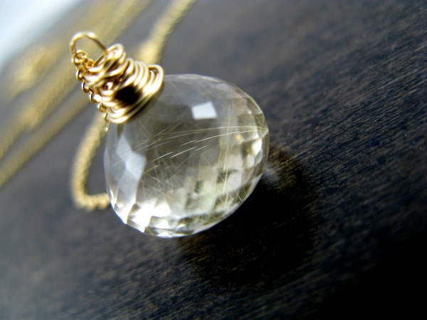 Golden Rutilated Quartz Necklace In Gold Filled Wire Wrapped Gemstone - A Roll In The Hay