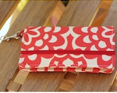 Smart Phone Wallet Or Cell Case in Cherry and Cream Floral