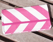 Cell Phone Wallet - Chevron Print - Hot Pink and White Chevrons- Smart Phone Wallet