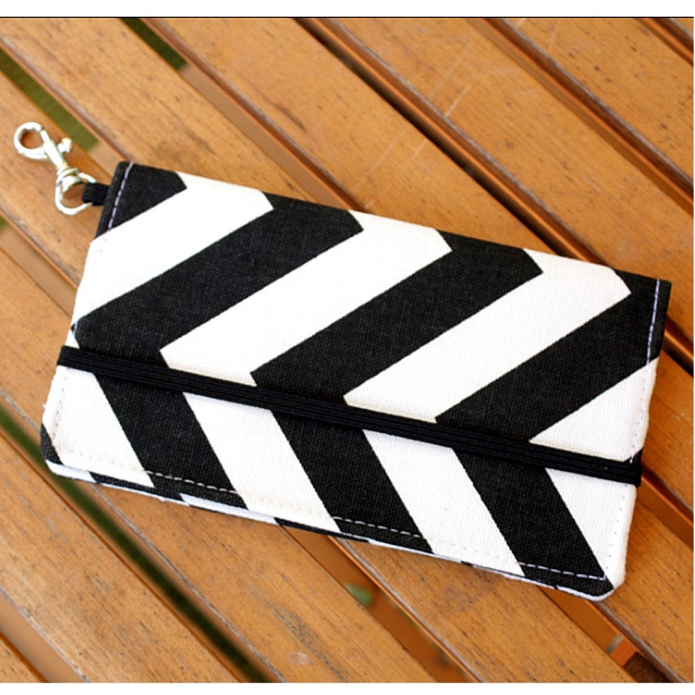 Cell Phone Wallet - Chevron Print - Black and White - Smart Phone Wallet