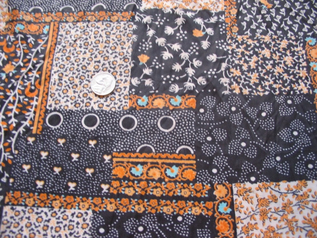 Art Deco Black White and Yellow Square with side stripes Great Designer Dress Fabric 1 yard