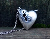 Dark Sea Sutured heart necklace sterling silver No.5