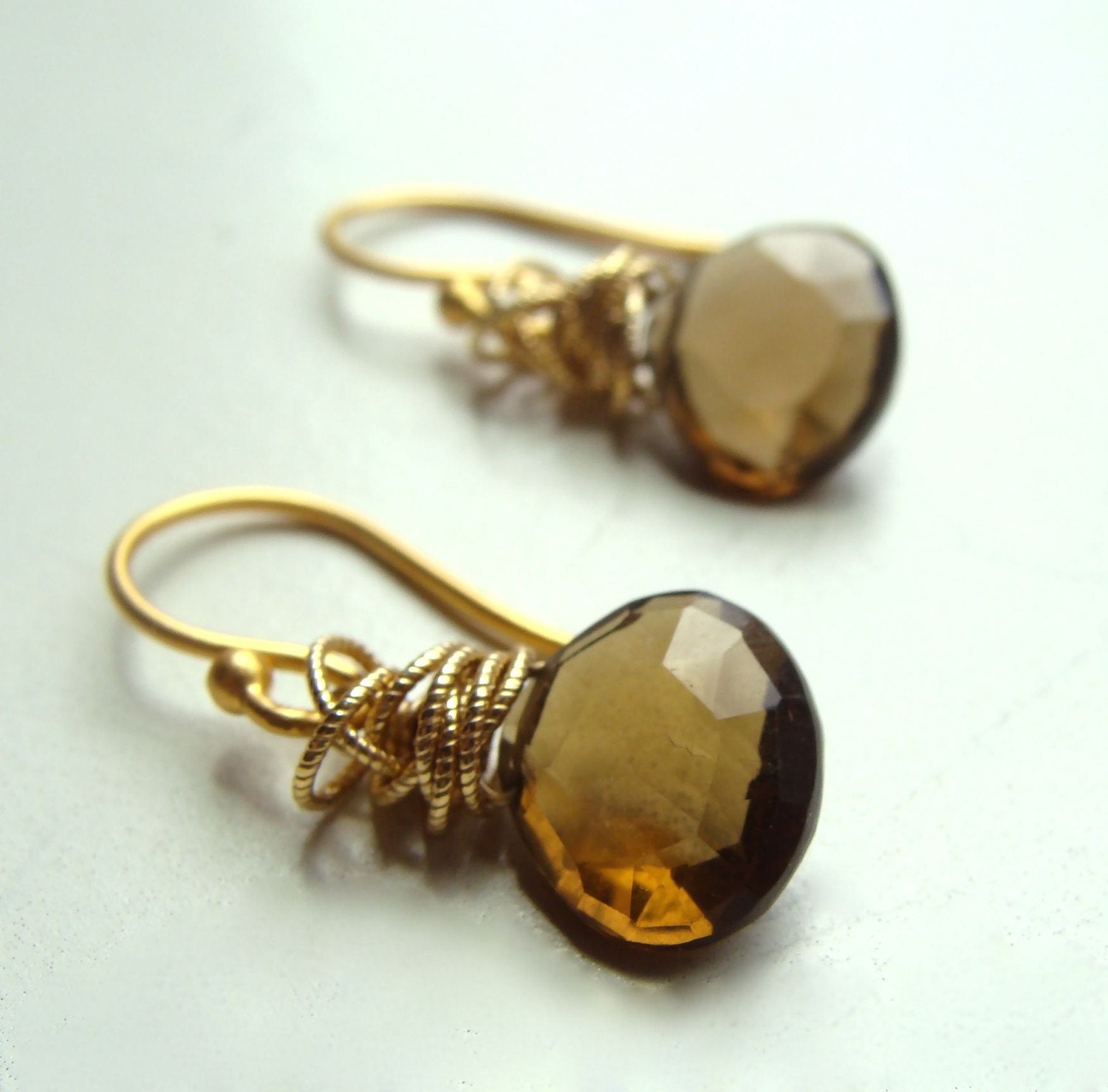 Tidal Earrings with Whisky Topaz Wire Wrapped with Gold Fall Fashion