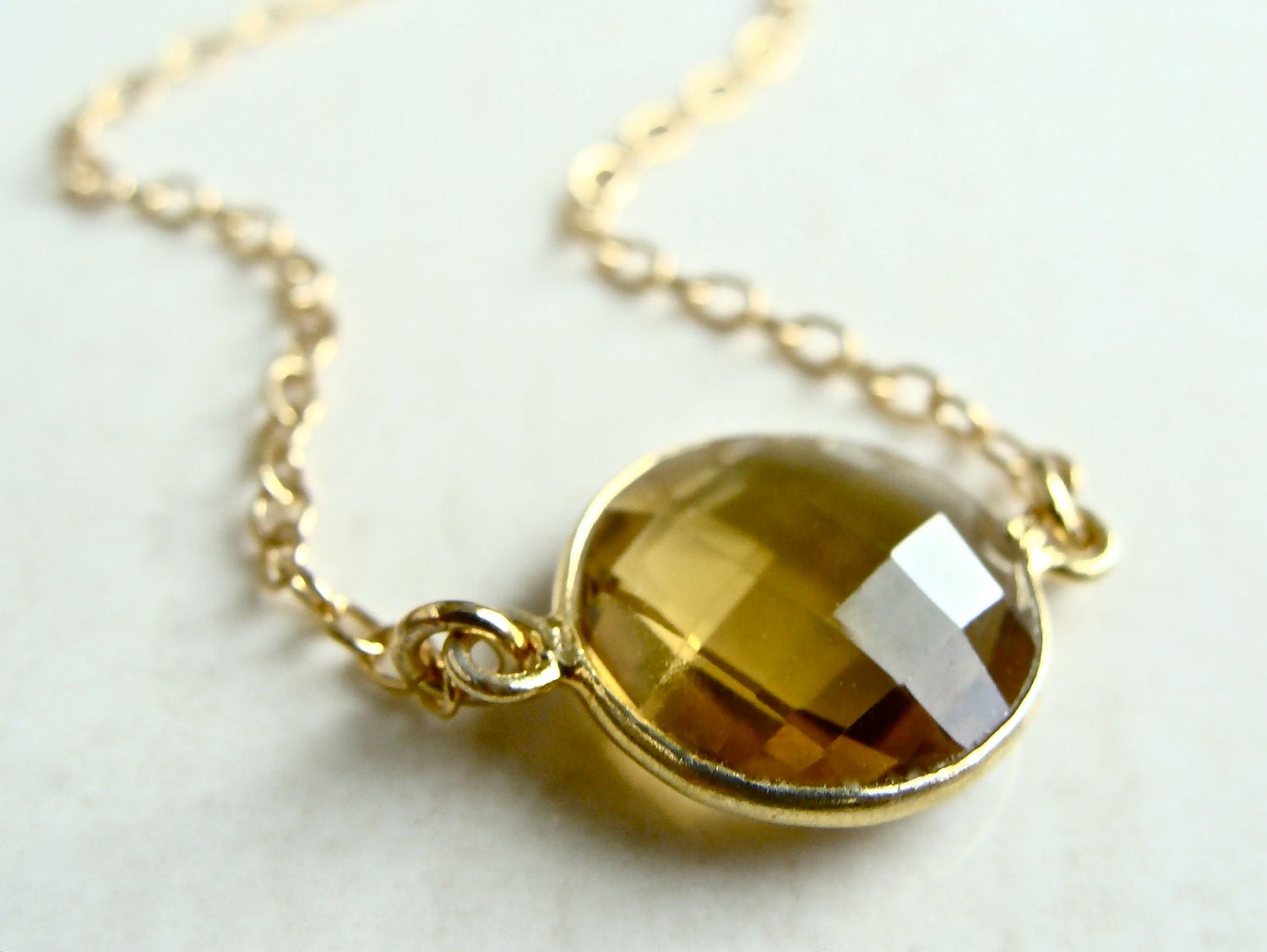 Sola Necklace with Whisky Topaz on Gold Filled Chain Fall Fashion