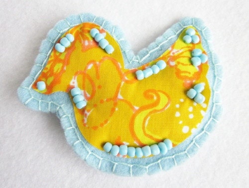 Duck Brooch Beaded Fabric