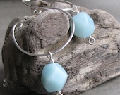 Amazonite non-pierced sterling silver wire slip on hoop earrings unpierced
