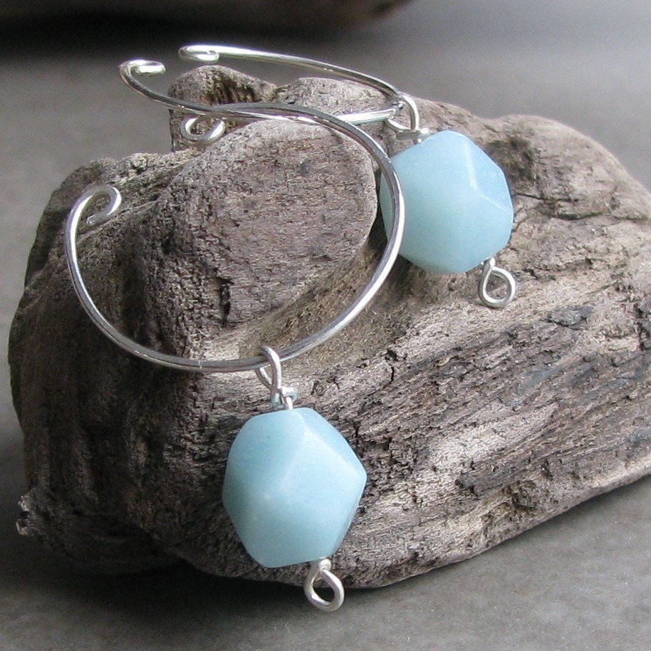 Amazonite non-pierced sterling silver wire slip on hoop earrings unpierced