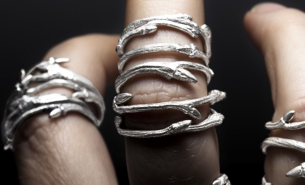 Elvish bands, set of 3 sterling silver twig stacking rings - RedSofa jewelry