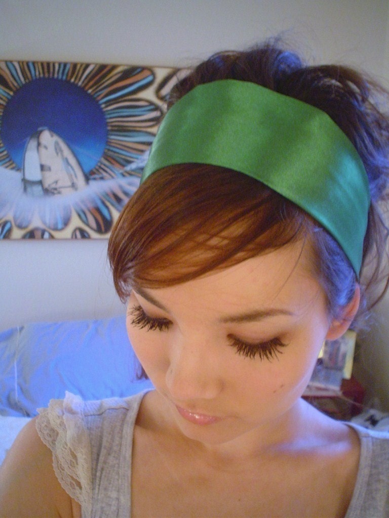 DEEP GREEN SATIN silk Headband Irish Gaelic Celtic Celt forrest Green