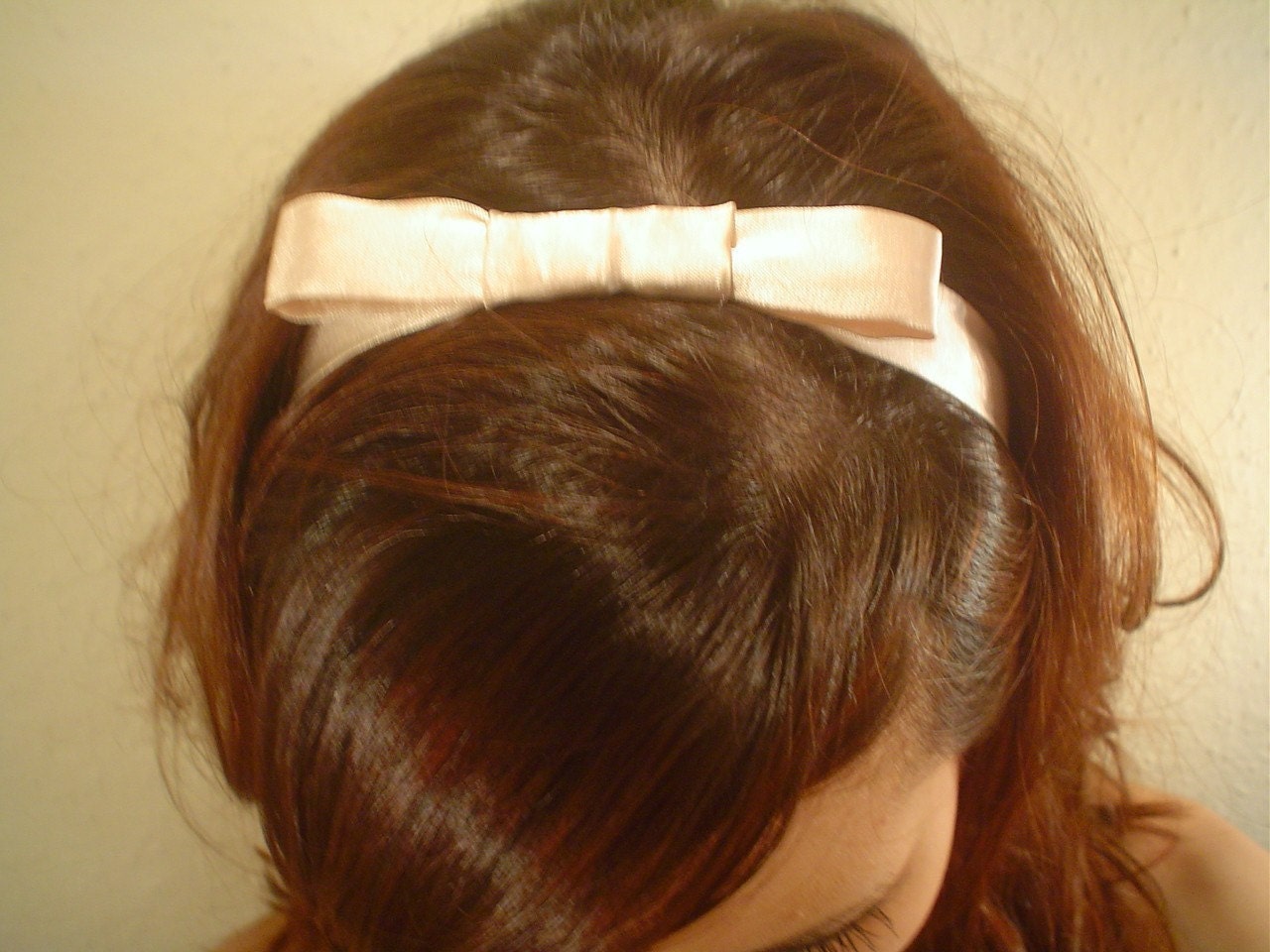 ASHLEY IVORY SATIN Narrow silk Skinny Headband with Bow tie wedding formal cocktail