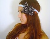 BLACK WHITE POLKA DOT CHIFFON flower floral dots dress silver baby blue head hair band headband by Mixbaby