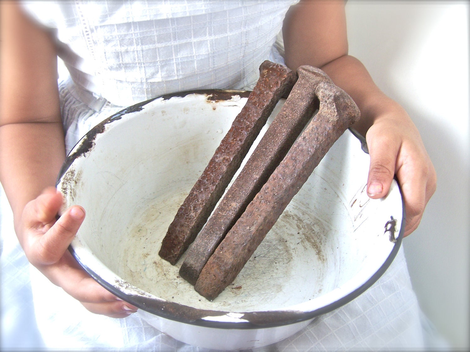 Halloween Primitive Bowl Fillers, Railroad Spikes, Industrial Decor, Rusty Hand Forged, Supplies