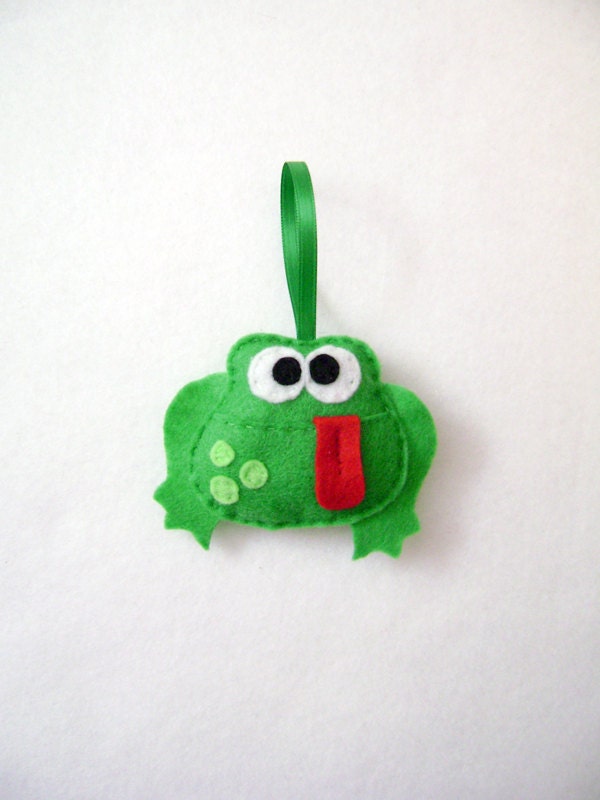 Felt Holiday Ornament - Dale the Green Frog - Made to Order