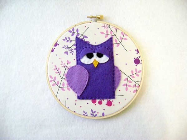 Fabric Wall Art  - Violet the Sleepy Purple Owl - Retro Dot Trees