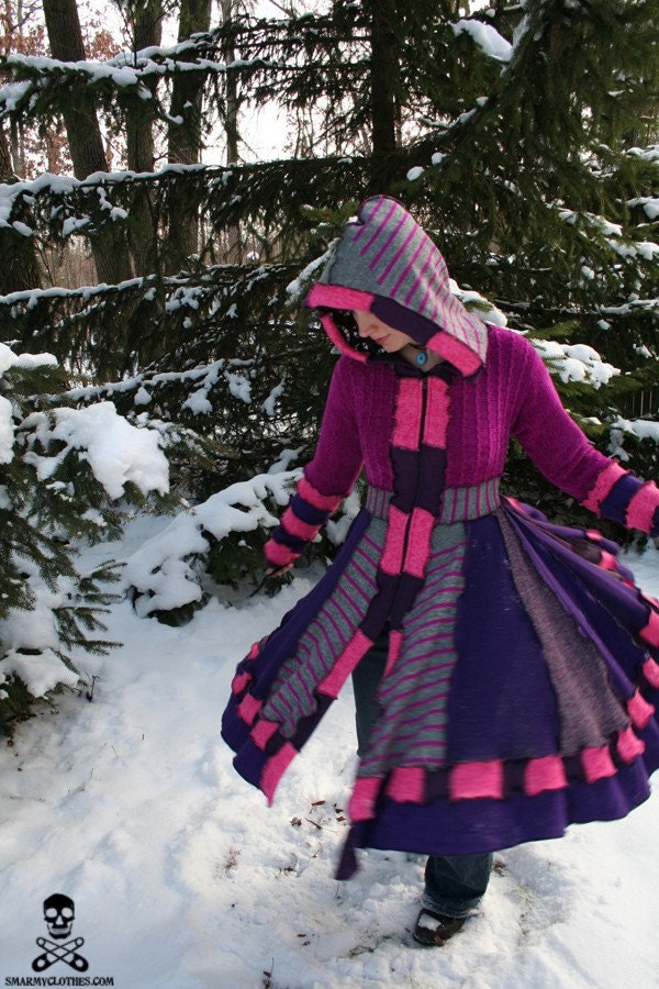 Cheshire Cat custom patchwork sweater fairytale handmade coat - smarmyclothes upcycled