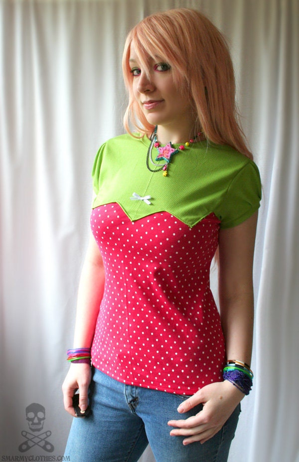 kawaii Strawberry Cutie Pie top custom shirt - handmade to order - smarmyclothes diy