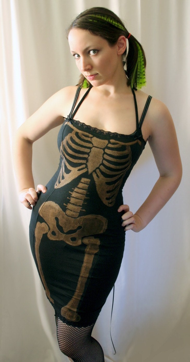 bleached skeleton corset wiggle dress - DANSE MACABRE - custom punk smarmyclothes halloween