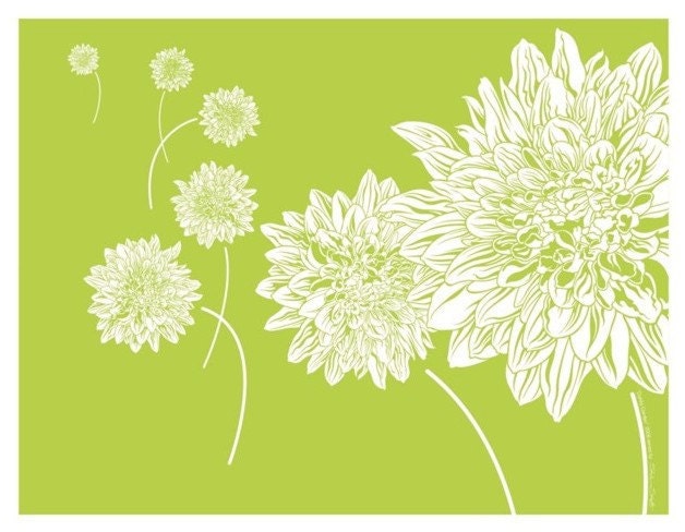 Modern Art Print, 8x10, Dahlia, Flower, Garden, Bloom, Botanical, Modern, Art, Print, Green, Grass, Leaf, Spring, White