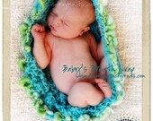 Newborn Photography Prop Lace Wrap Infant Blanket, Hammock, Throw with Handspun Border - Swaddler Cocoon in Turquoise - Great Gift