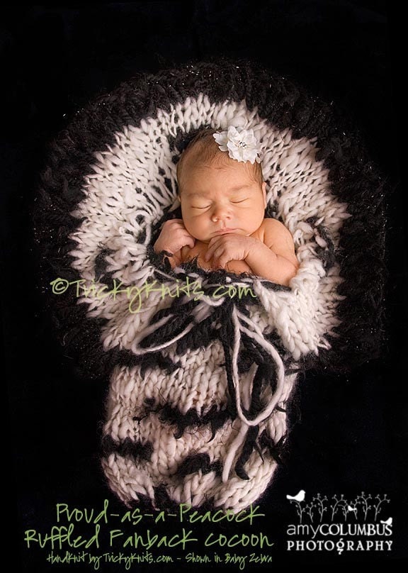 Newborn Cocoon Prop for Professional Photographers Peacock Ruffled Fanback original designer