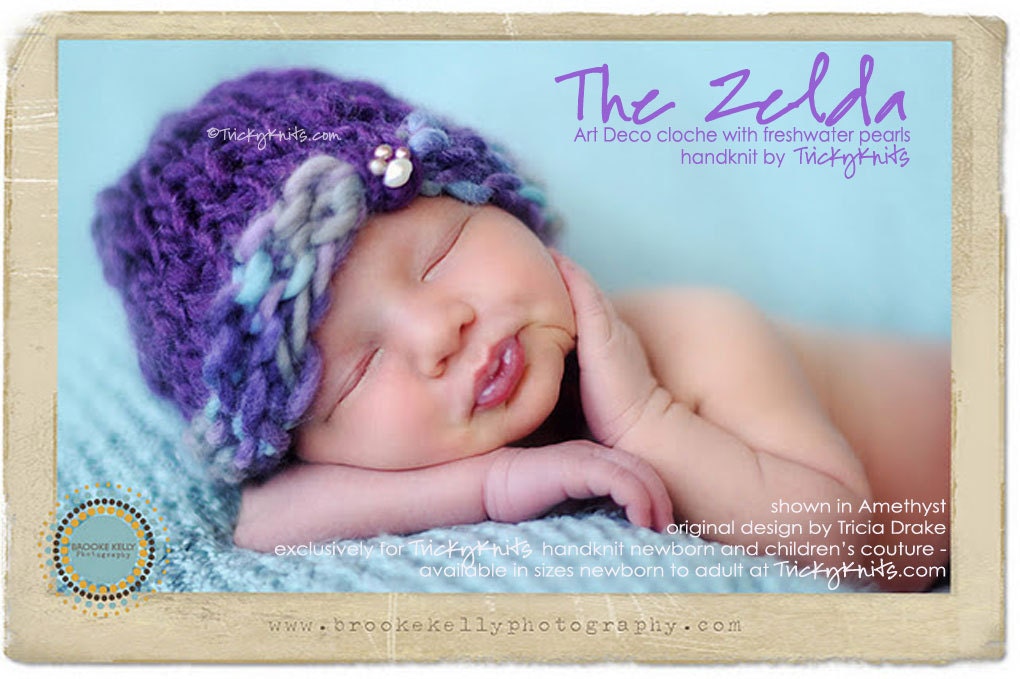 Photo Prop Baby Girl Hat Handknit Beanie Cloche Deco Styling with Freshwater Pearls in Amethyst Purple - Shower Gift - Zelda by TrickyKnits