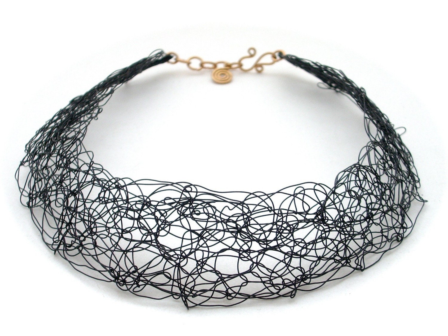 Film Noir - Lacy Knitted Black Wire Choker - Sexy Handmade Open Crochet Knit with artistic tangles