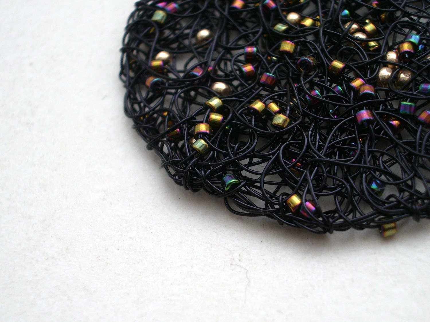 Holiday Necklace in Black and colorful metallic Myuki seed beads