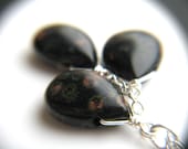 Black Stone Necklace . Black Leopardskin Jasper Necklace . Sterling Silver Chain Necklace . Wire Wrap Necklace - Harlequin Collection