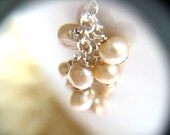 Champagne Pearl Earrings . Long Pearl Earrings . Cream Pearl Bridesmaid Jewelry . Sterling Silver Wire Wrap Earrings - Plath Collection