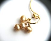 Tiny Hoop Earrings . Bridal Pearl Earrings . Champagne Pearl Drop Earrings . 14k Gold Filled Half Circle Earwires - Plath Collection . Trio