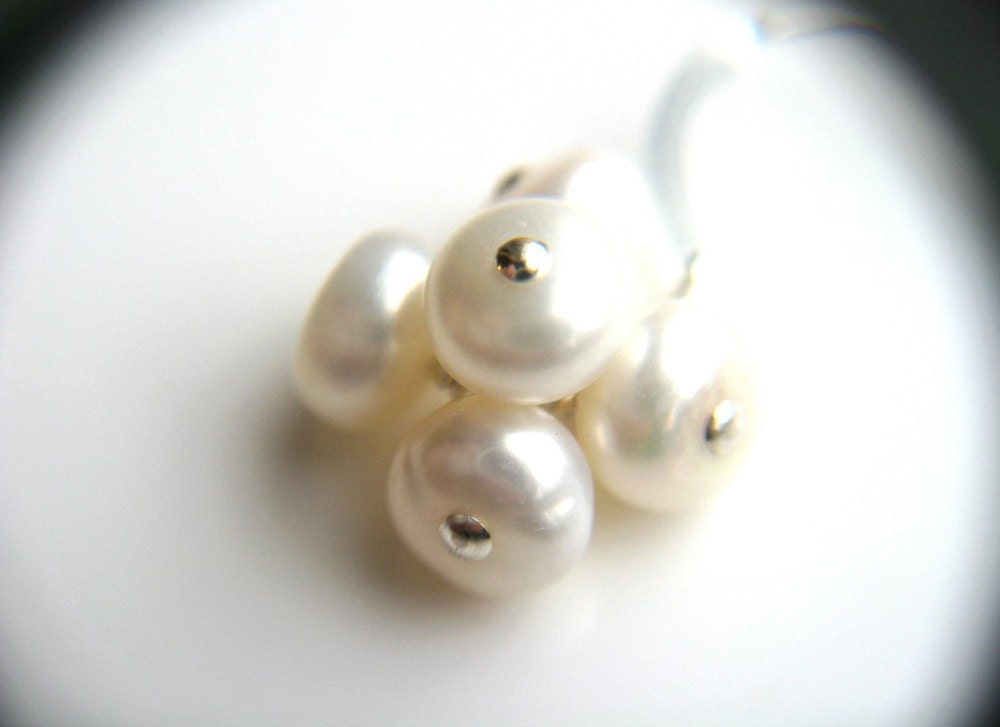 Drop Pearl Earrings . White Pearl Earrings . White Pearl Drop Earrings . Bridal Jewelry . Silver Wire Wrap Earrings - Decca Collection