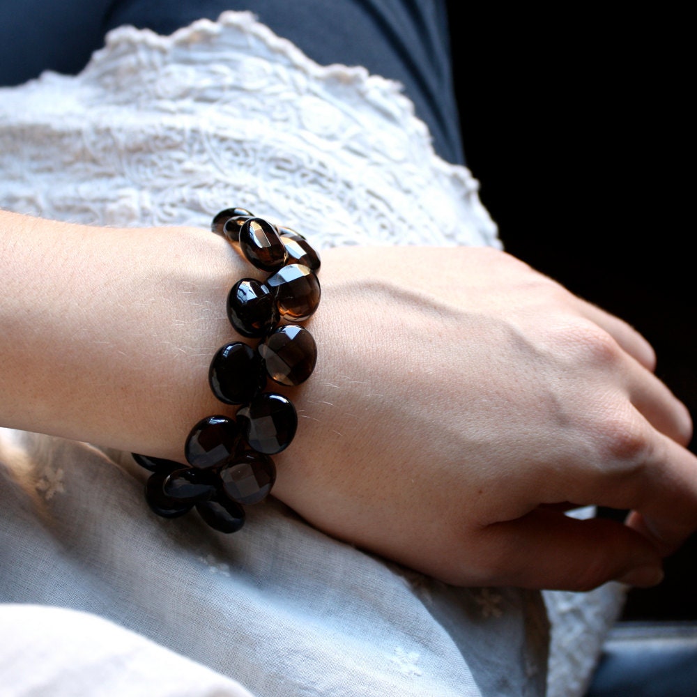 Big Chunky Cuff . Smoky Quartz Bracelet Cuff . Brown Stone Bracelet . Art Deco Bracelet . Brown Teardrop Bracelet - Ava Gardner Collection