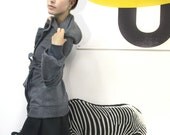 The Grey Hooded Coat - Zipper Closure  w/Pleated Blouson Sleeves-Sizes XS to L