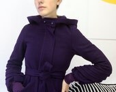 The Eggplant Hooded Coat - Zipper Closure  w/Pleated Blouson Sleeves-Sizes XS to L