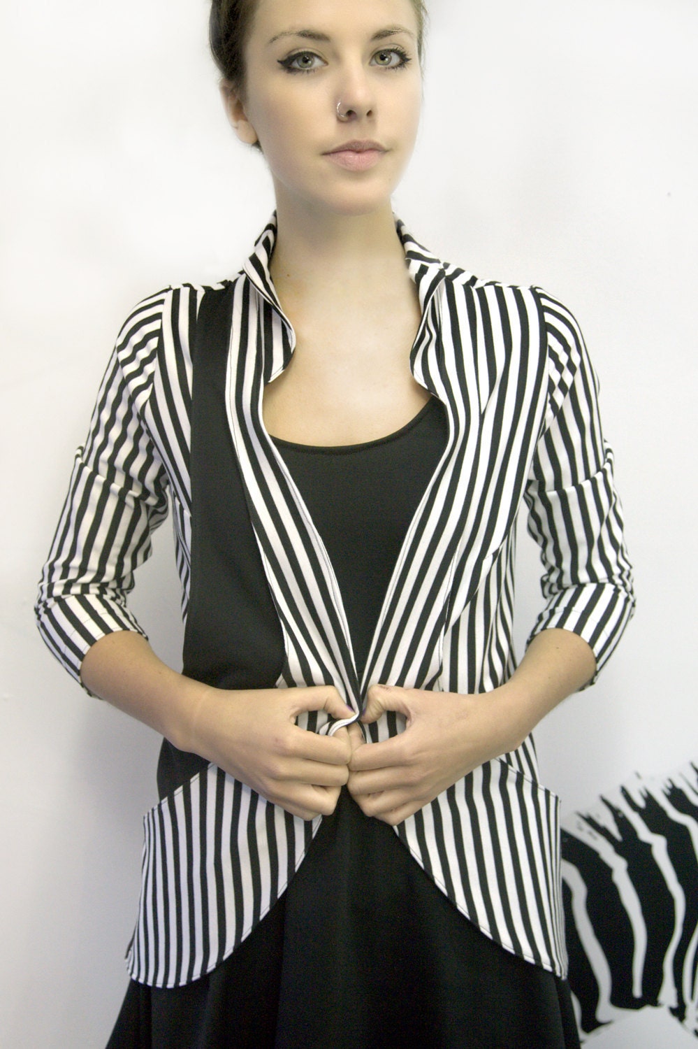 Black and White Striped TriPocket Cardigan - Sizes S/M, M/L, & L/XL