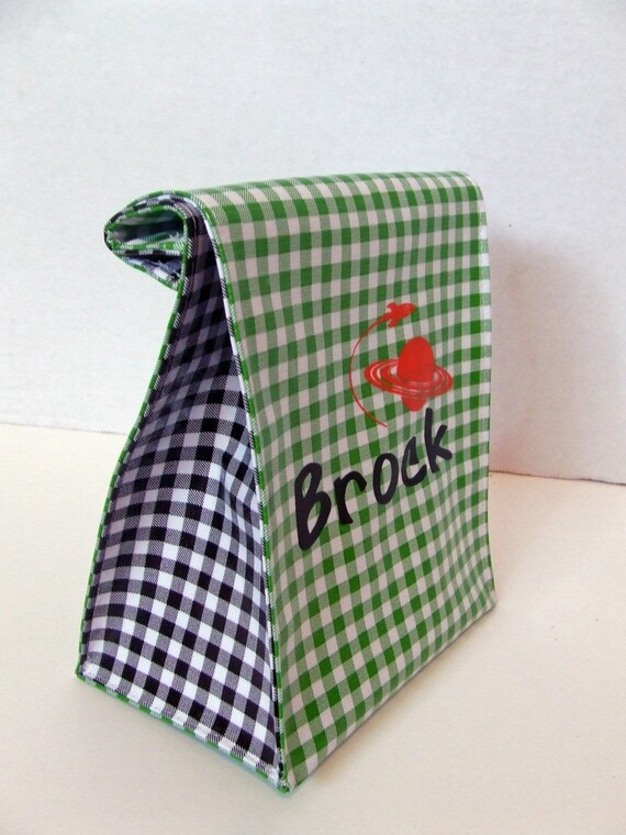 Personalized Oilcloth Lunch Bag - LIME GINGHAM