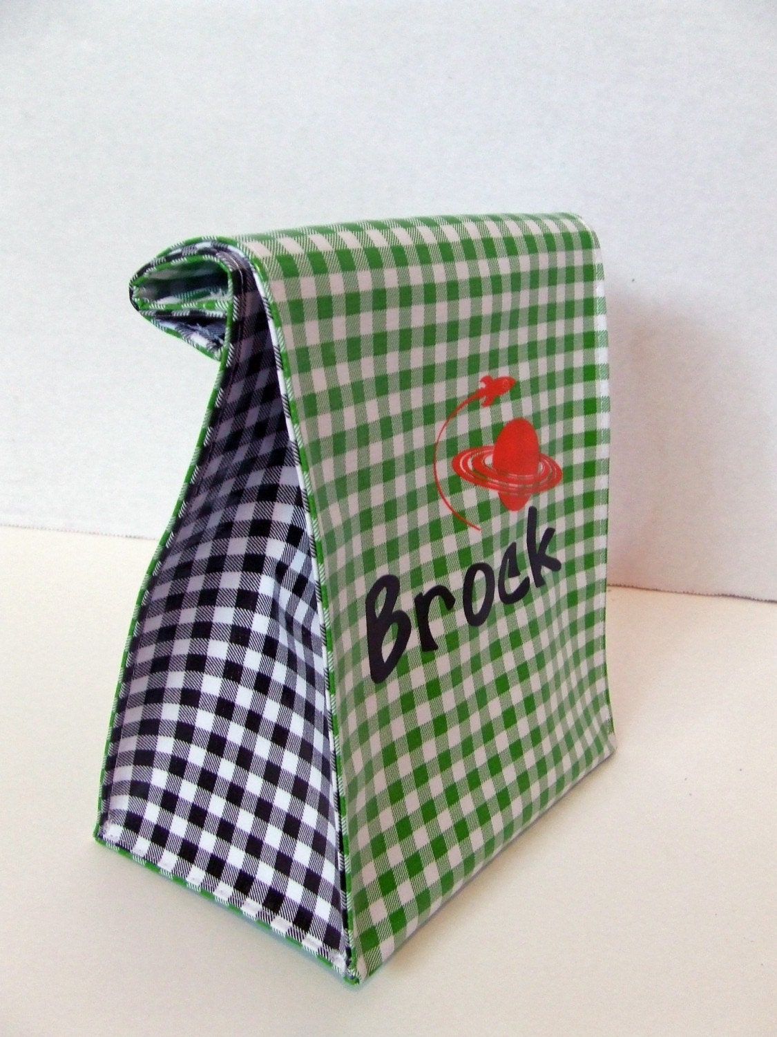 Personalized Oilcloth Lunch Bag - LIME GINGHAM