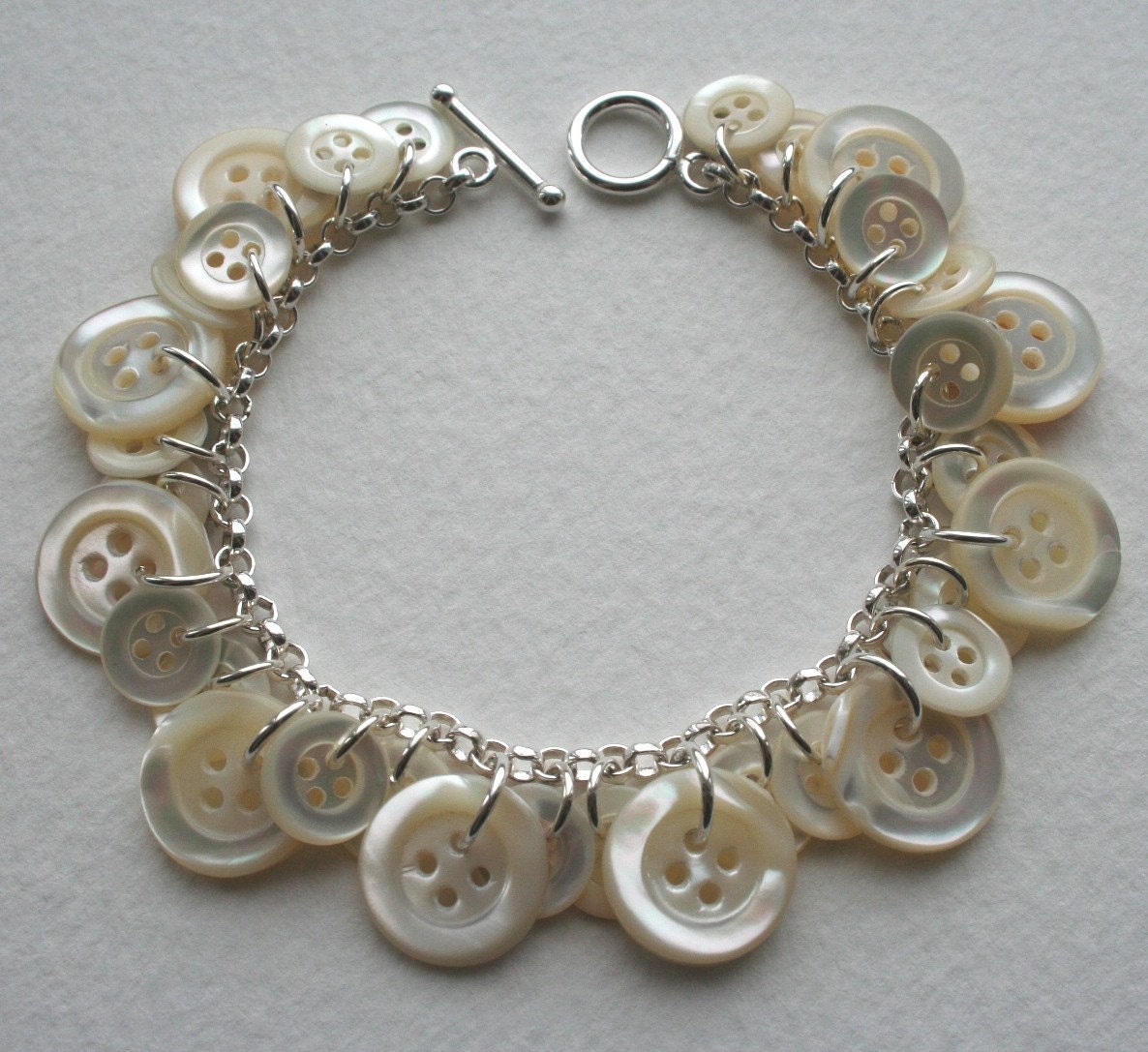 Sterling Silver and Antique Mother Of Pearl Button Bracelet