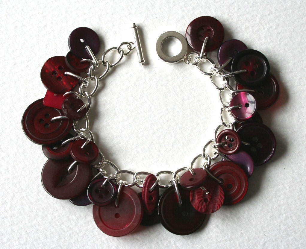 Button Charm Bracelet Autumn Fall Deep Berry Reds