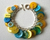 Button Bracelet Aqua Blue and Bright Yellow