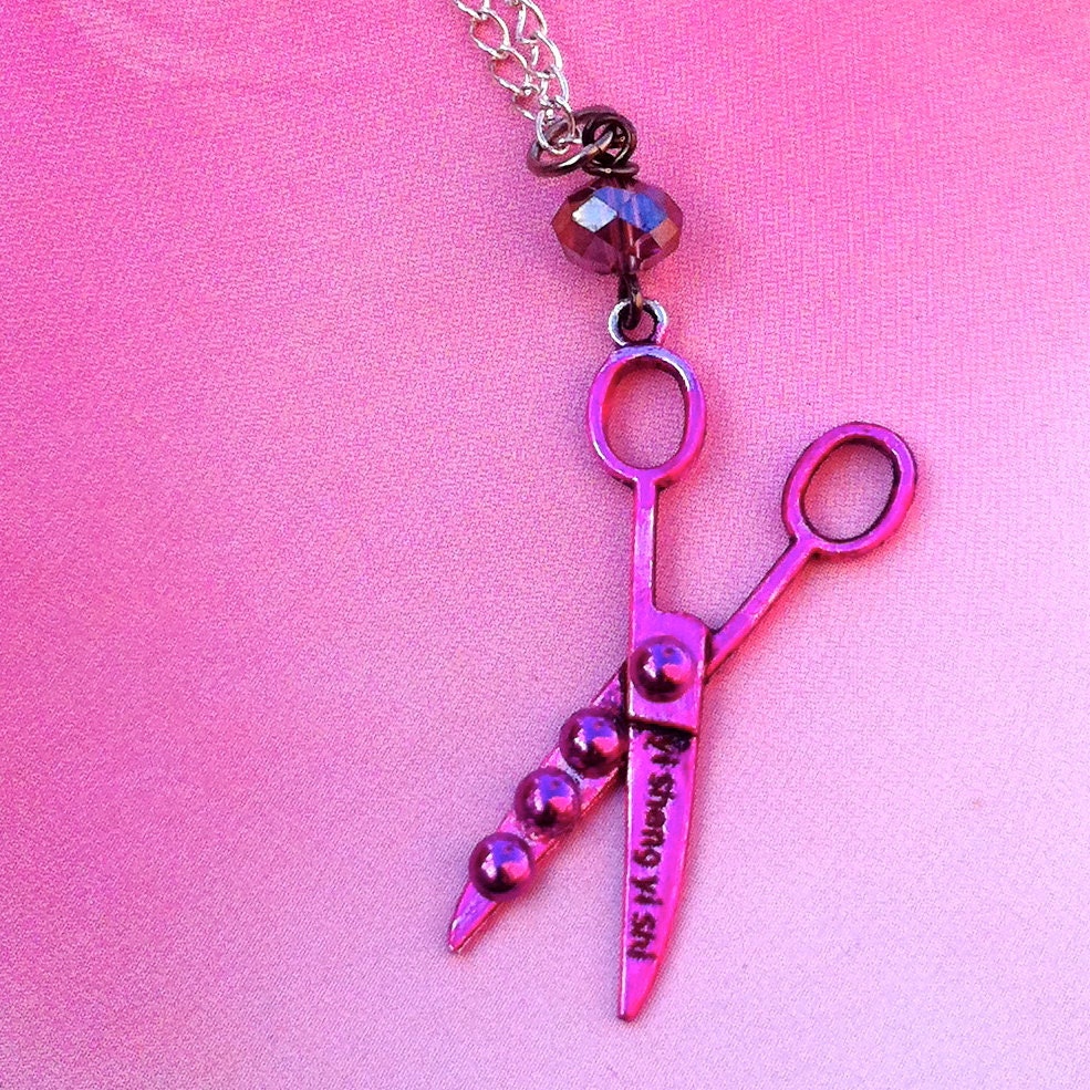 HairStylist Charm Scissor Necklace- Hot Pink