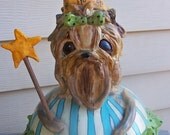 Folk Art Vintage Whimsical Style Yorkshire Terrier Yorkie Sculpture Doll Garden Gourd Doll