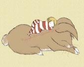 Tuckered 8 x 10 Print Baby Girl or Boy Nursery Artwork Child and Bunny Sleeping Children's Wall Art Decor