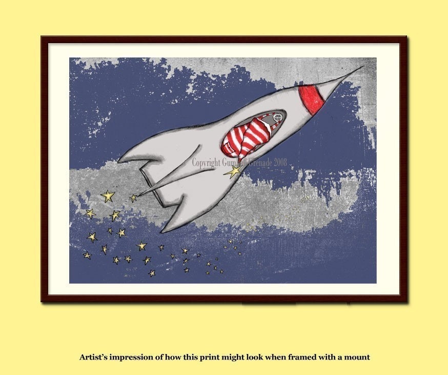 Space and Paper Airplane Print Set of 4 Children's Room Baby Boy Nursery Artwork