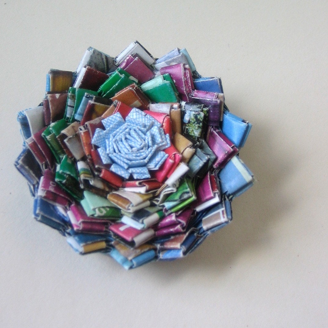 Eco-Chic Zinnia Pin Made with Junk Mail, Catalogs & Magazines
