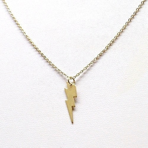 Small golden brass Lightning Bolt charm Necklace on a delicate gold plated chain