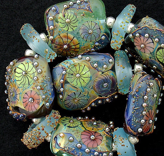 DSG Beads Handmade Organic Lampwork Glass-Made To Order Aqua Pillows